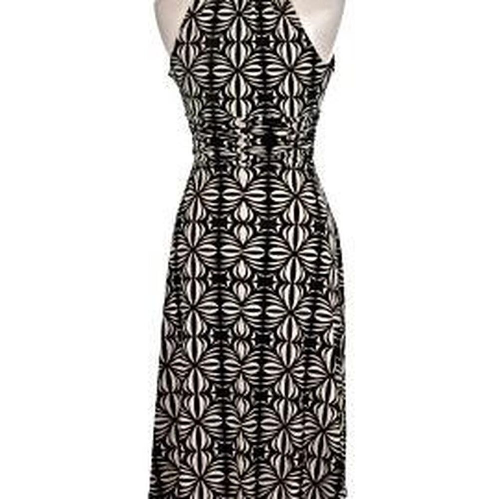 Evan Picone Black Beige Geometric Halter Midi Dress 10P Petite Cocktail Party - Picture 8 of 8